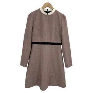 JJ Jigott Maroon Navy Tweed Long Sleeve Shift Dress S/4 Preppy Tailored